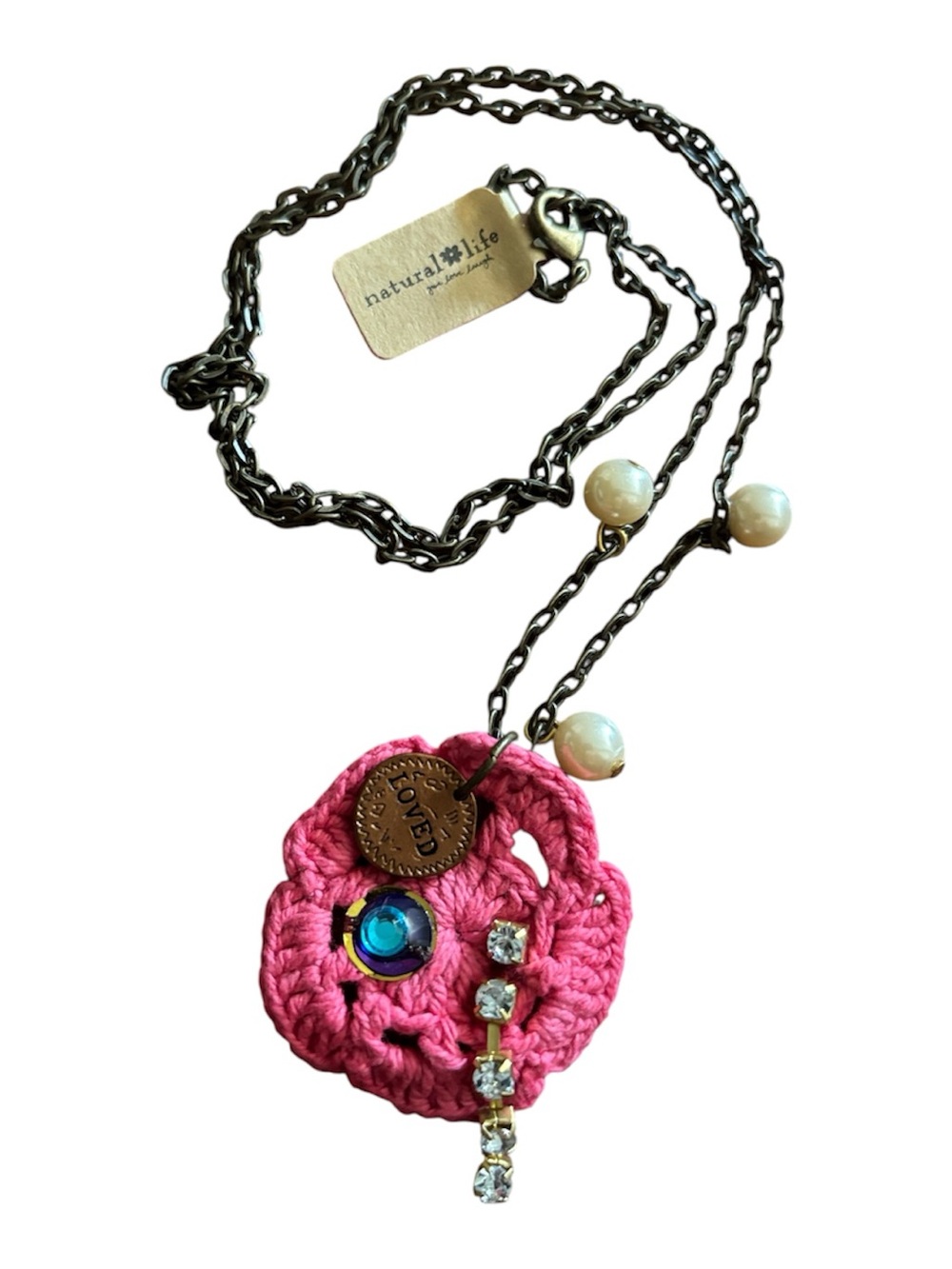 Natural life crochet flower loved necklace